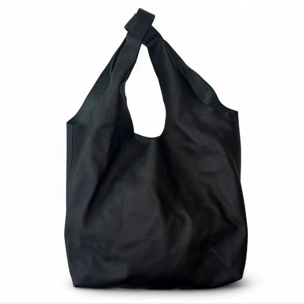 Black Leather Hobo Tote Bag - Sleek Everyday Shoulder Bag